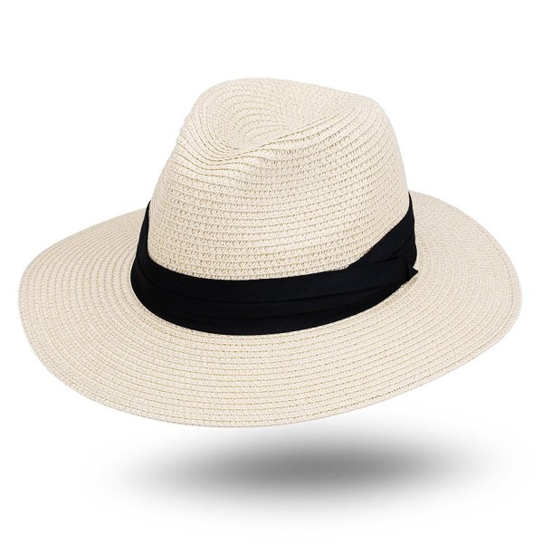 JOOWEN Women and Mens Panama Hat Classic Fedora Straw Sun Hat - Natural - C817YY7KC70