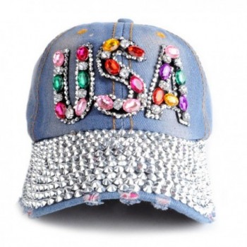 Ladies USA Denim Multicolor Studded Cap - Light - CS1844RAW7A