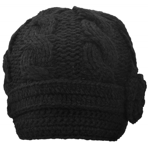 Simplicity Women's Winter Hand Knitted Beanie Newsboy Hat with Visor - 1128_black - CI110T3Z9DX