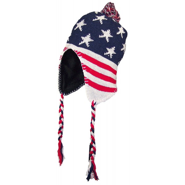 Best Winter Hats Adult Knit Ear Flap Hat W/Pom Pom (One Size) - American Flag - CS12NGDPDA6