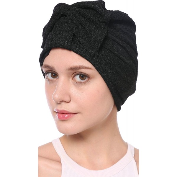 Ababalaya Women's Elegant Stretch Bow Leopard Indian Cap Muslim Turban 6 Colors - Black - C1183MG8M83