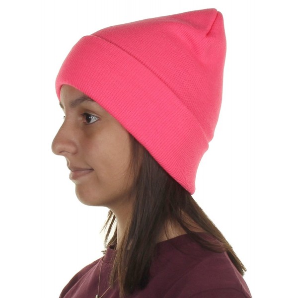 Knit Cuffed Beanie In Bright- Neon Colors One size fits most - Pink - C212BJKNMIX