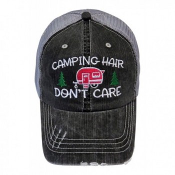 Embroidered Camping Hair Don't Care Vintage Style Grey Trucker Cap Hat - Hot Pink Camper - CH183720M0O