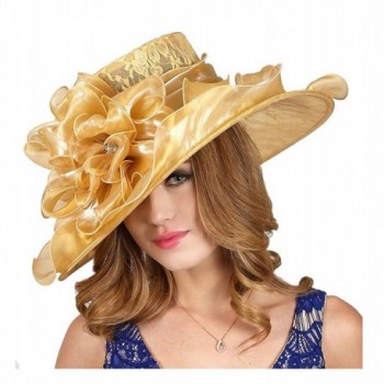 Ginga's Galleria Kentucky Derby Gold Lace Organza Hat With Stone - CW189A4CWNX